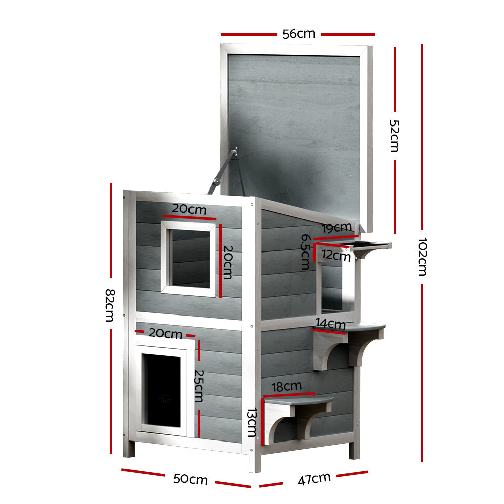 i.Pet Outdoor Cat House Shelter 56cm x 52cm x 82cm Rabbit Hutch Wooden Condo Small Outdoor Cat House