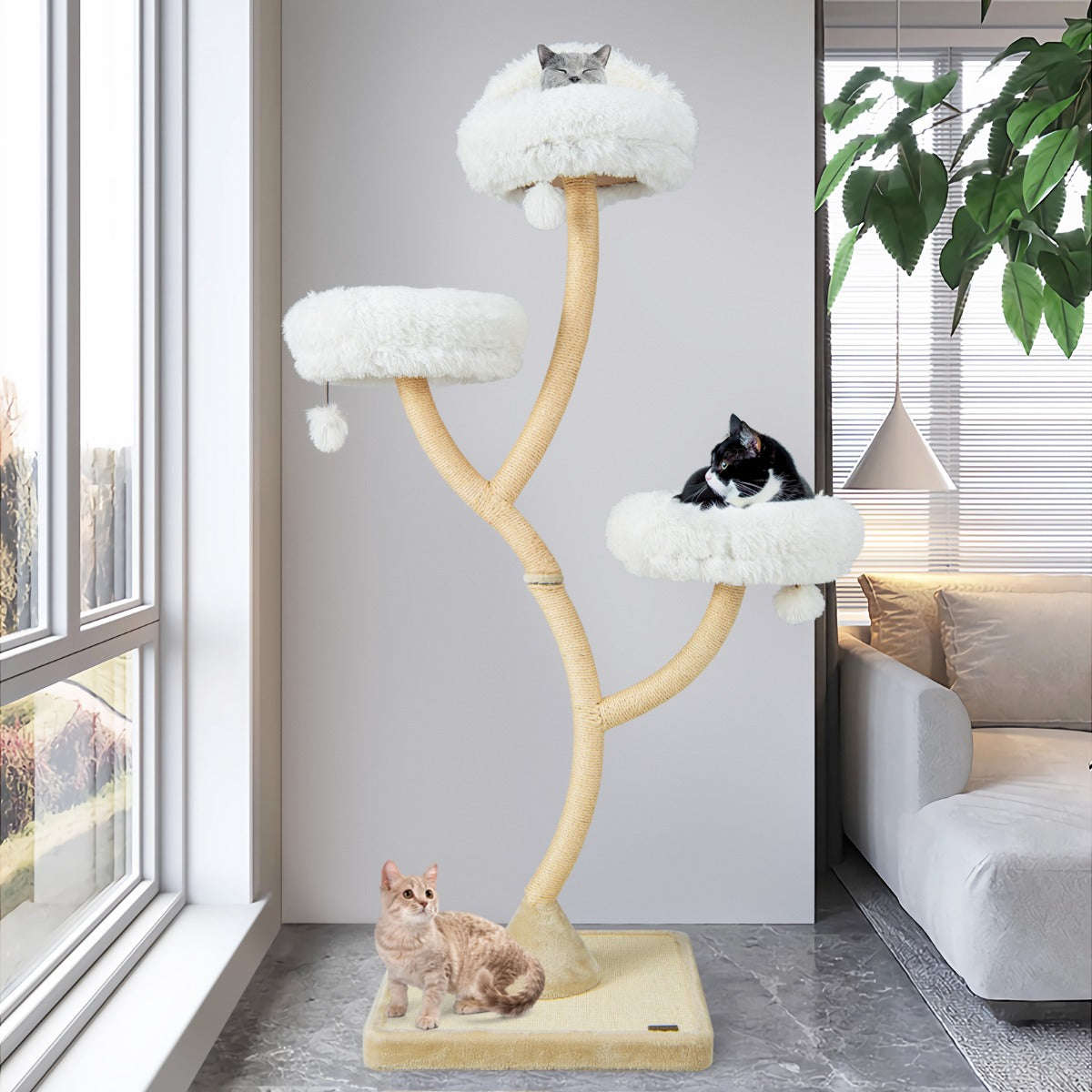 NNECW 178cm Multi-Level Cat Activity Center with 3 Warm Perches for Cat-Beige