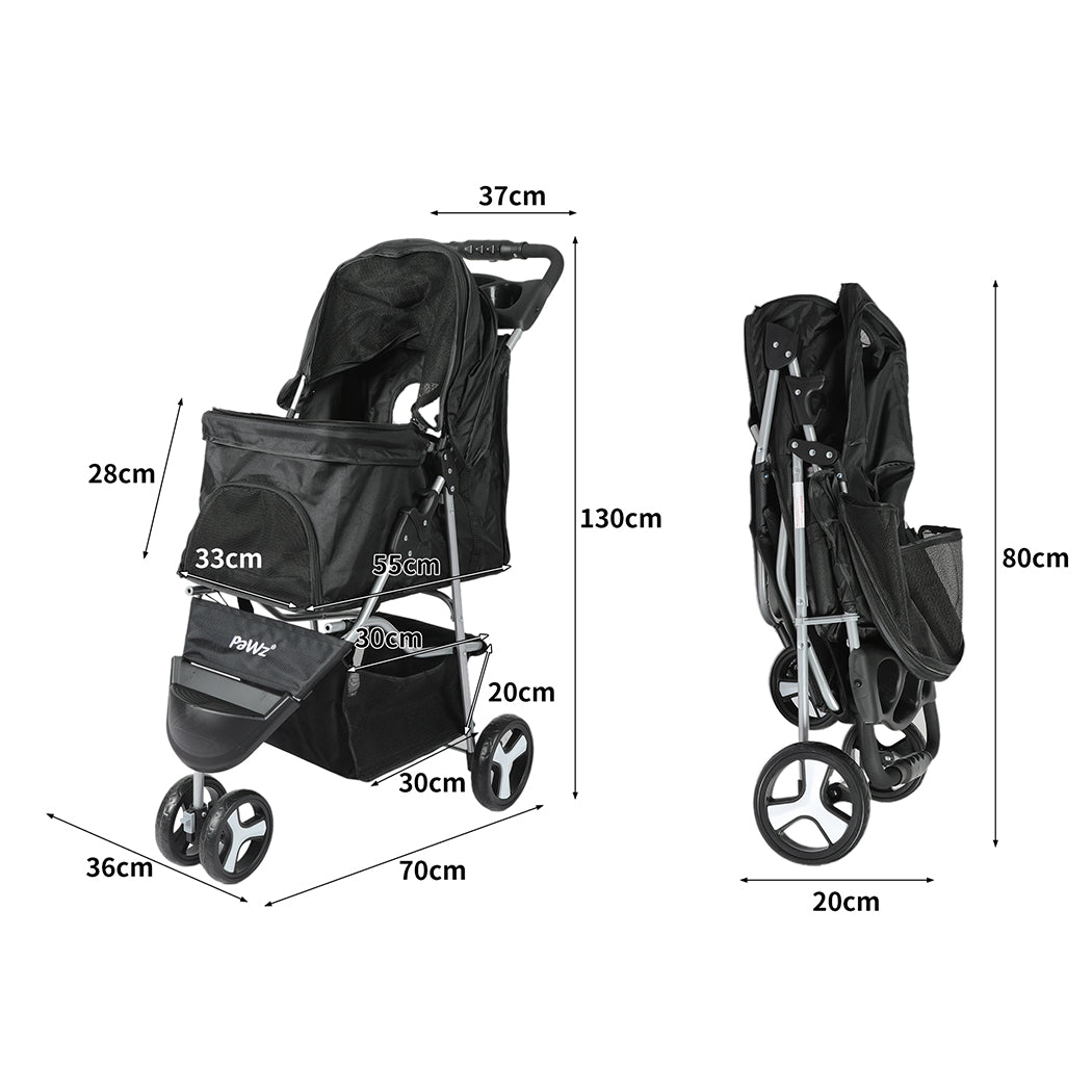 PaWz Large Pet Stroller Dog Cat Carrier Black