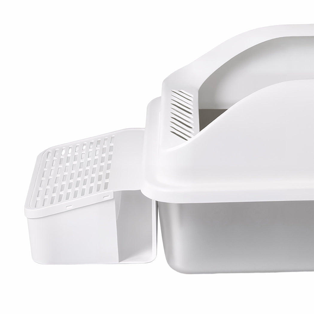 Pawz Stainless Steel Cat Litter Box Big Cats Kitten High Sided Easy Clean White