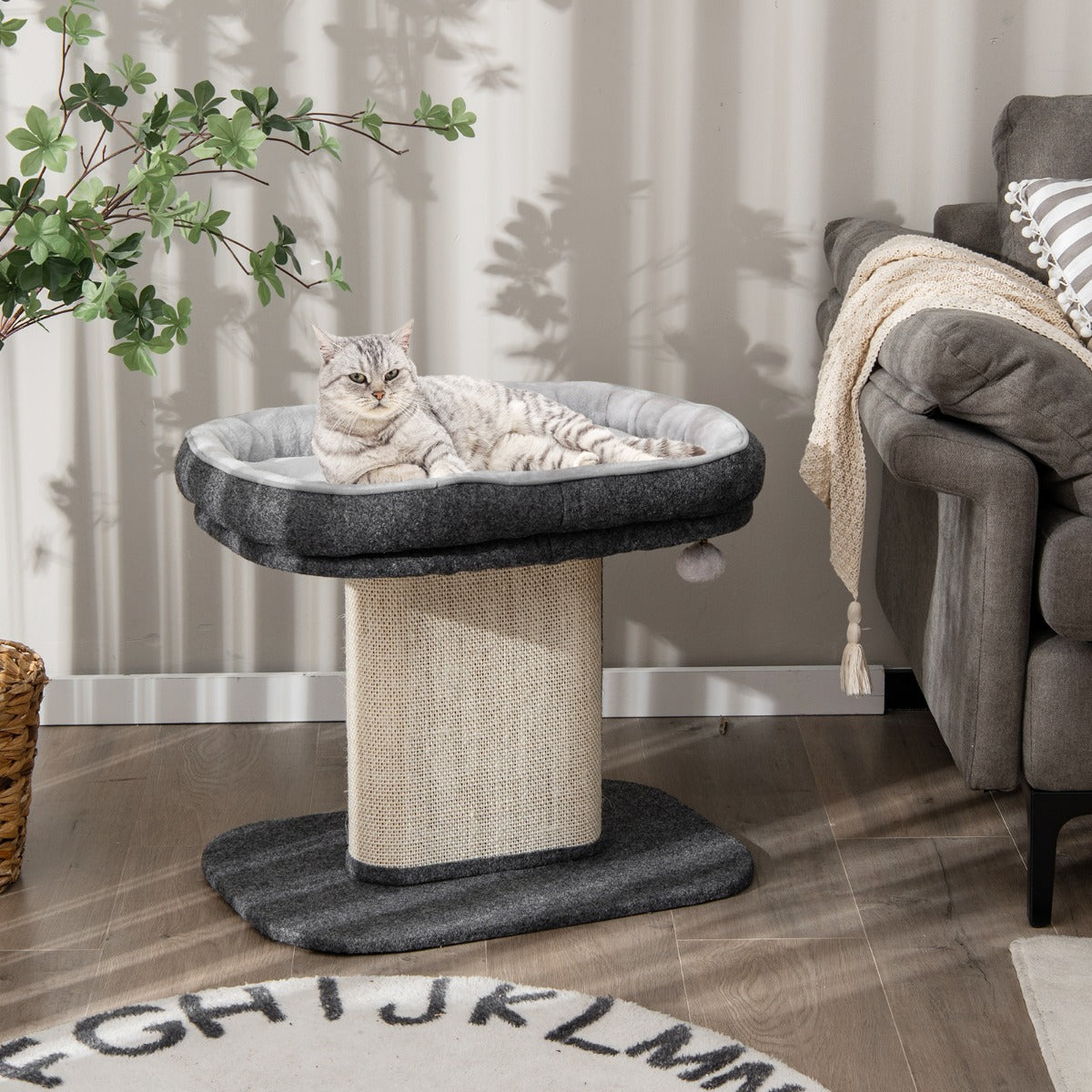 NNECW Modern Cat Tree Tower for Kittens with Large Plush Perch for Indoor Gray